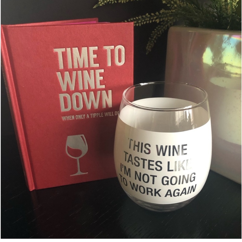 Gift Set Wine glass & wine trivia book holiday gift set unisex gift idea novelty
